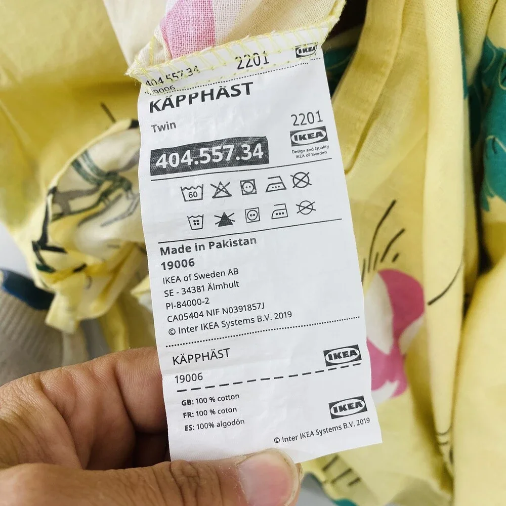 Ikea KAPPHAST Twin Yellow Bear & Bike Print Duvet Cover Cotton W/ Pillow Sham